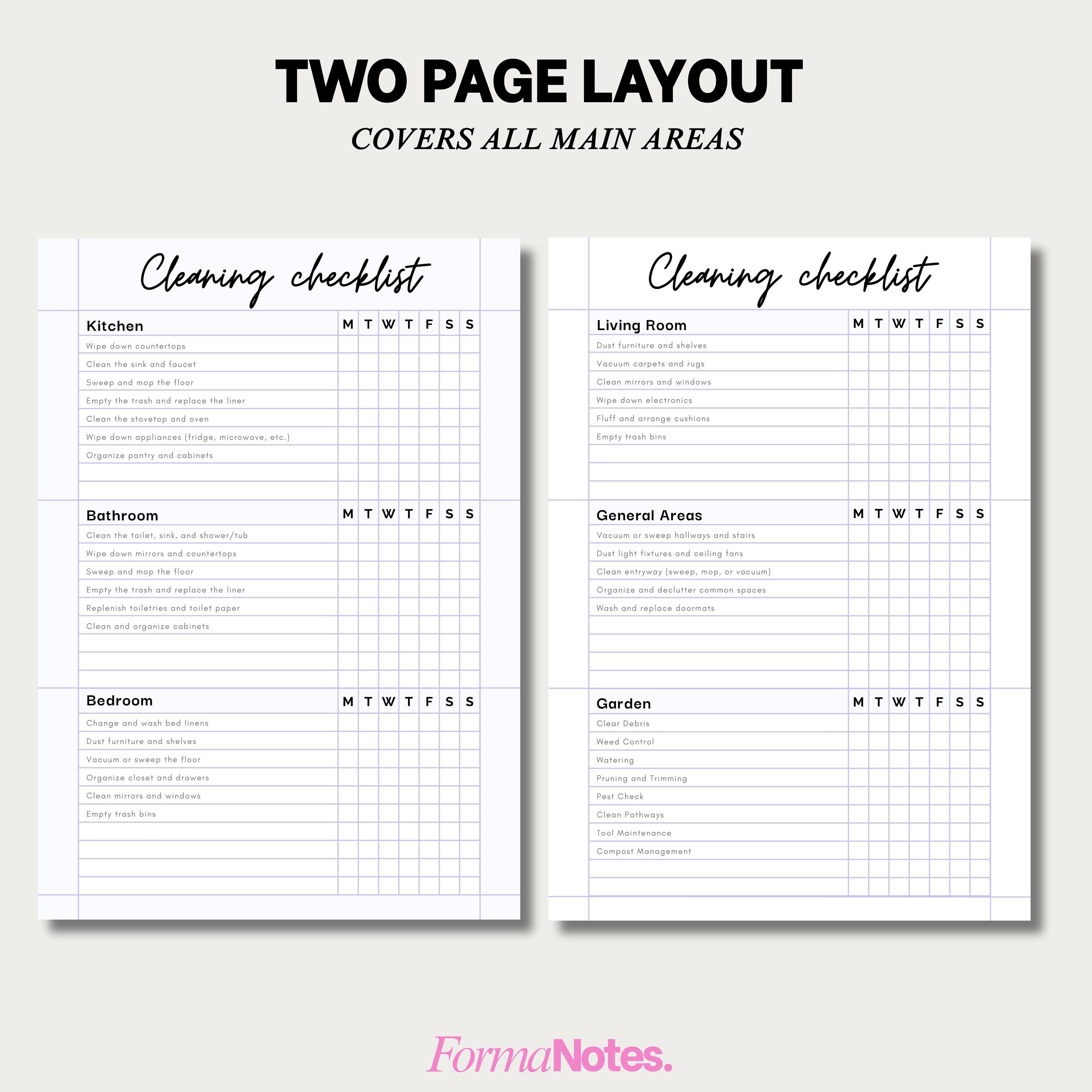 Minimalist Cleaning Checklist Printable | Weekly Cleaning Planner PDF ...