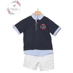 Ensemble short 2 pièces bébé garçon blanc bleu marine marin pirate, été 2025 Fête sur la plage 2 ans 3 ans 5 ans 8 ans 10 ans, fête pirate 1er anniversaire