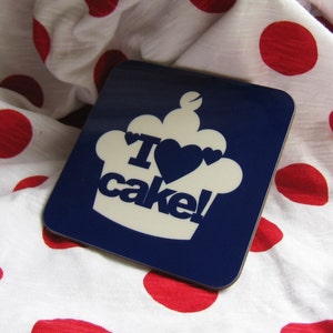 I love Cake Coaster, Blue image 1