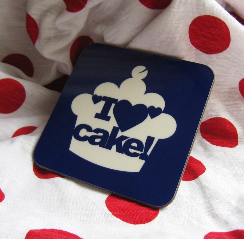 I love Cake Coaster, Blue image 1