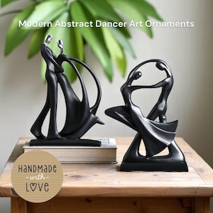 Modern Abstract Couple Dancing Statue – Minimalist Resin Dancer Figurine for Home Decor, Shelf Display, Black & White Art Ornament