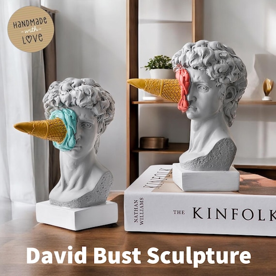 David Bust Sculpture with Ice Cream: Quirky Modern Art Decor