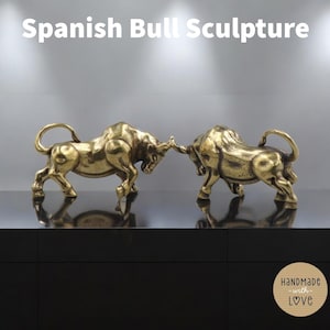 Spanish Bull Brass Sculpture | Vintage Copper Bull Figurine | Gold Animal Ornament | Spain-Inspired Decor | Christmas Gift for Art Lovers