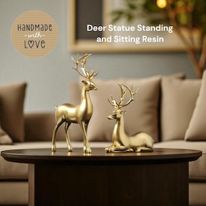 Golden Deer Resin Sculpture Set: Elegant Holiday Home Decor