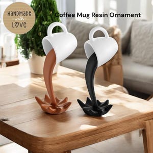 Floating Coffee Mug Sculpture: 3D Resin Art, Unique Home Decor