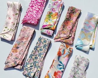 Handmade Liberty Print Silk Skinny Scarf: Hair Ribbon, Neck Tie