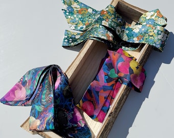 Handmade Liberty Silk Skinny Scarf: Floral Hair Ribbon, Neck Tie