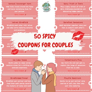 50 druckbare Spicy Date Night-Gutscheine – lustige Liebesgutscheine für Paare, humorvolle Date-Ideen für Erwachsene, kokettes Liebeskartenbuch für ihn