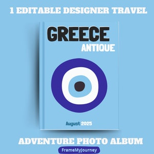 Modèle d’album photo d’aventure intemporel en Grèce | Personnalisable et téléchargeable | Inspiré | Plus de 50 pages | Comprend la carte de la GRÈCE