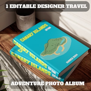 Kanarische Inseln Reise-Fotoalbum, digitales Kunstbuch – Karte und individuelle Fotoalbum-Vorlage für Reiseliebhaber – herunterladbare digitale Deko
