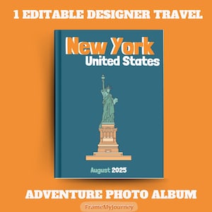 Fotoalbum-Vorlage im New Yorker Stil – inspiriert, herunterladbar und personalisierbar (Cover, NYC-Karte, Innenfotos) – über 50 Seiten