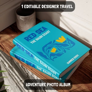 Côte saoudienne de la mer Rouge - Livre numérique inspiré d'un modèle de livre photo avec modèle d'album photo personnalisable | Carte côtière et ensemble de couvertures