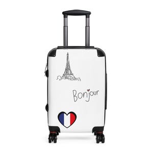 Chic Travel Suitcase - Bonjour Eiffel Tower Luggage, Vacation Essentials, Travel Gifts, Stylish Carry-On, French-Themed Travel