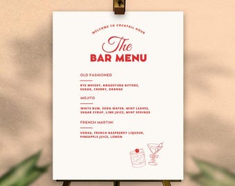 Signature Drinks Sign Template, Minimalist Wedding Bar Menu Poster, Signature Cocktail Sign, Wedding Bar Sign, Retro Bar Menu