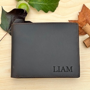 Personalized Leather RFID Men Wallet, Gift for Anniversary, Husband, Boyfriend, Father, Dad, Graduation, Handwriting Engraved Custom Wallet