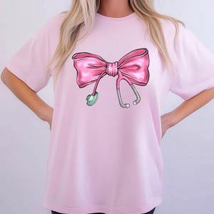 Coquette Nurse Stethoscope Bow Comfort Colors Shirt, Gift for Nurse, Bow Oversized Shirt, Nurse Appreciation, Christmas Gift for Nurse
