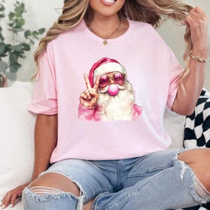 Funny Pink Santa Tshirt, Santa Bubble Gum Shirt, Pink Santa Retro Christmas Tshirt, Santa Merry Christmas Tee, Christmas Shirt for Women