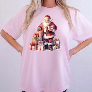Watercolor Santa Christmas Comfort Colors, Vintage Santa T-shirt, Retro Christmas Santa, Holiday Clothing Women, Christmas T-shirt for Woman