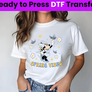 ミニー イースター DTF プリント転写、ディズニー イースター DTF 転写、スプリング バイブス dtf、フローラル熱転写、バニー DTF、ミニー スプリング バイブス
