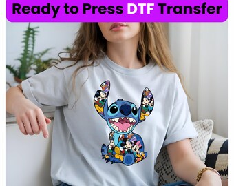 Stitch und Mickey DTF Transfer, Disney Stitch DTF Print, Mickey DTF, Stitch bereit zu drücken, Disney Familienurlaub Urlaub Transfer