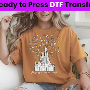 Happiest Place on Earth DTF Print Transfer,Disney Castle Balloon DTF Transfer,Disney Ready To Press,Mickey Balloon Heat Transfer,Disney Dtf
