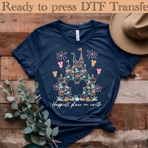 Happiest Place on Earth DTF Transfer, Magical Castle Ready to Press, Disney Floral Castle DTF Print, Magical Kingdom DTF, Family Shirt Dtf
