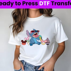 Lilo and Stitch Ice Cream DTF Print Transfer,Disney Stitch Summer dtf for Kids Shirts,Stitch Ready to Press Heat Transfer,