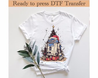 Star Wars Christmas R2D2 DTF Transfer, Ready to Press