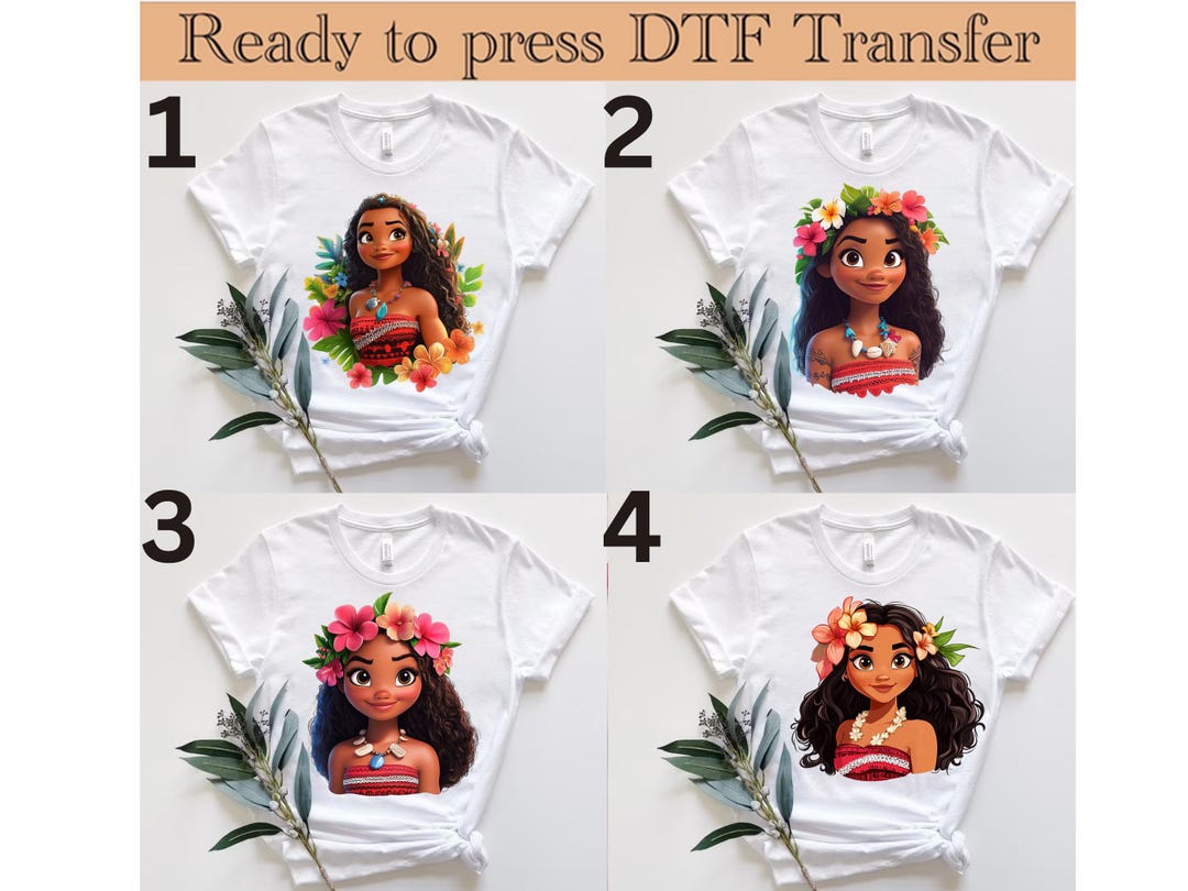 Disney Princess Moana Characters DTF Transfer, Disneyland Minnie Mickey ...