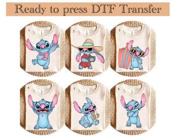 Transferencia Disney Stitch Verano DTF, lista para imprimir