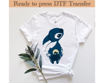 Transferencia térmica Disney Stitch Floral DTF, Ohana Heat Transfer, lista para usar.