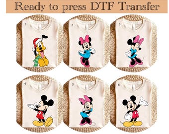Trasferimento DTF di Topolino e Minnie, maglietta per le vacanze in famiglia Disney, Minnie Mouse dtf, Paperina dtf, Paperino dtf, maglietta Goofy Dog, maglietta Pluto Dog,