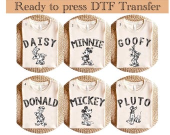 Camiseta vintage de personajes de Disney, transferencia DTF