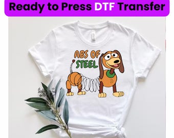 Camiseta divertida de Toy Story con estampado de Slinky Dog en ABS de acero, impresión por transferencia DTF