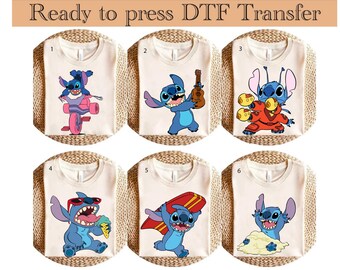 Transferência DTF Stitch, camiseta de desenho animado da Disney