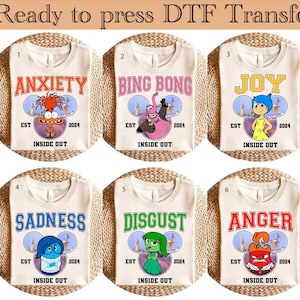 Inside Out 2 DTF Transfer, Custom Character Inside Out 2 DTF, Inside Out Characters DTF, Inside Out Faces Transfer, Cartoon Emotions Friends