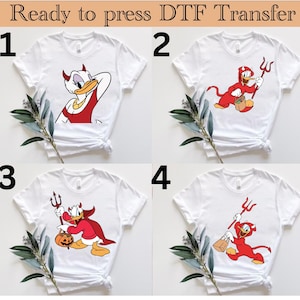 Ready to Press DTF Transfer - Devil Donald Duck Halloween T-Shirt - Cute and Spooky Disney Character Tee - Unisex Halloween Graphic Shirt