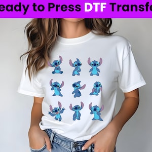 Transferencia de impresión DTF de Stitch y Lilo de Disney, transferencia DTF de imagen de orejas de Mickey de Stitch, Stitch Ohana listo para imprimir, transferencia de calor de Stitch Disney DTF