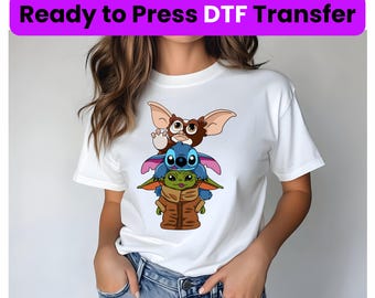 Transferencia de impresión DTF de Stitch Star Wars, Gremlins, Grogu, Listo para imprimir