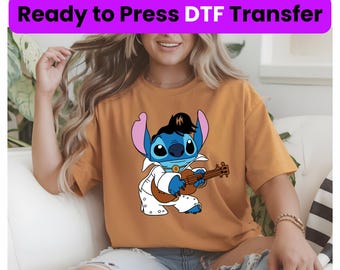 Transferencia de impresión DTF de Elvis Stitch, transferencia DTF de Lilo y Stitch, dtf en capas, Disney Stitch Summer listo para prensar, transferencia de calor de Lilo y Stitch