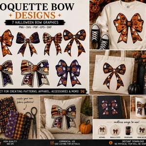 Halloween Bow SVG Bundle, Spooky Season Coquette Design, Bow Clipart, Fall PNG,