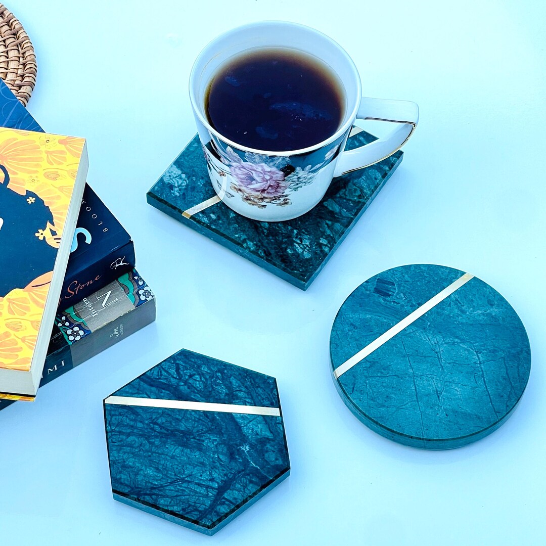Luxury Natural Marble Coasters dark Green Square Coaster Round Coasters ...