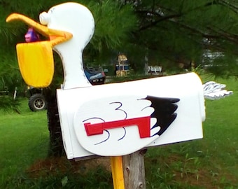 Pelican Wildlife Mailbox, custom mailbox, animal mailbox, bird mailbox with fish in mouth