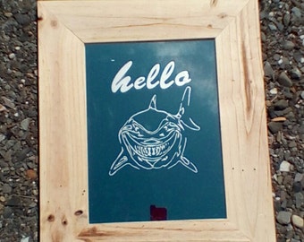 shark etched mirror with rustic wood mirror