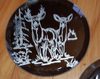 Set of Etched Glass Wildlife Mirror Coasters