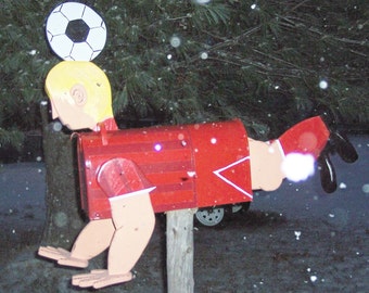 soccer player with a soccer ball bouncing of his head mailbox custom  large mailbox