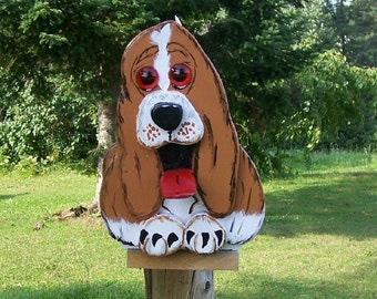 Basset dog planter with round sides and his tongue out  custom
