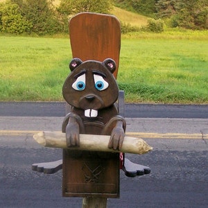 Beaver mailbox with a real beaver stick ,  animal mail box, custom mailbox