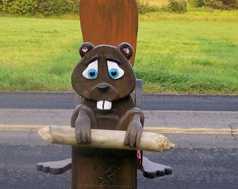 Beaver mailbox with a real beaver stick ,  animal mail box, custom mailbox