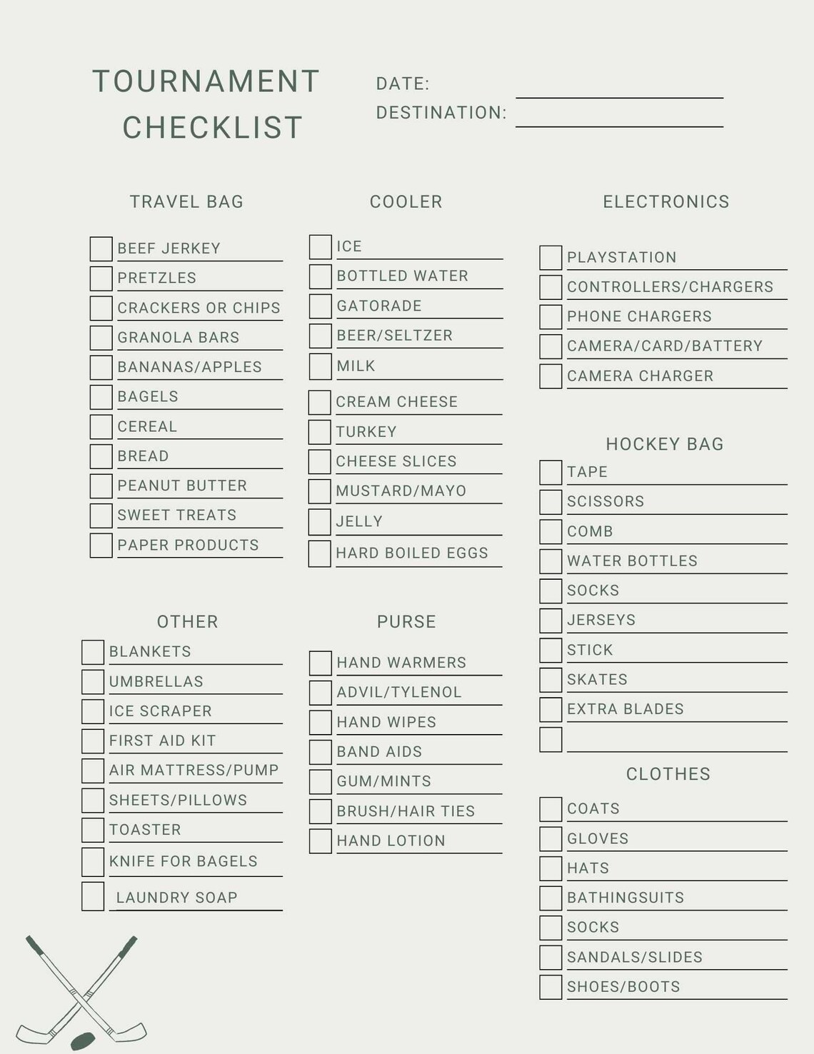 Hockey Tournament Packing Checklist Etsy